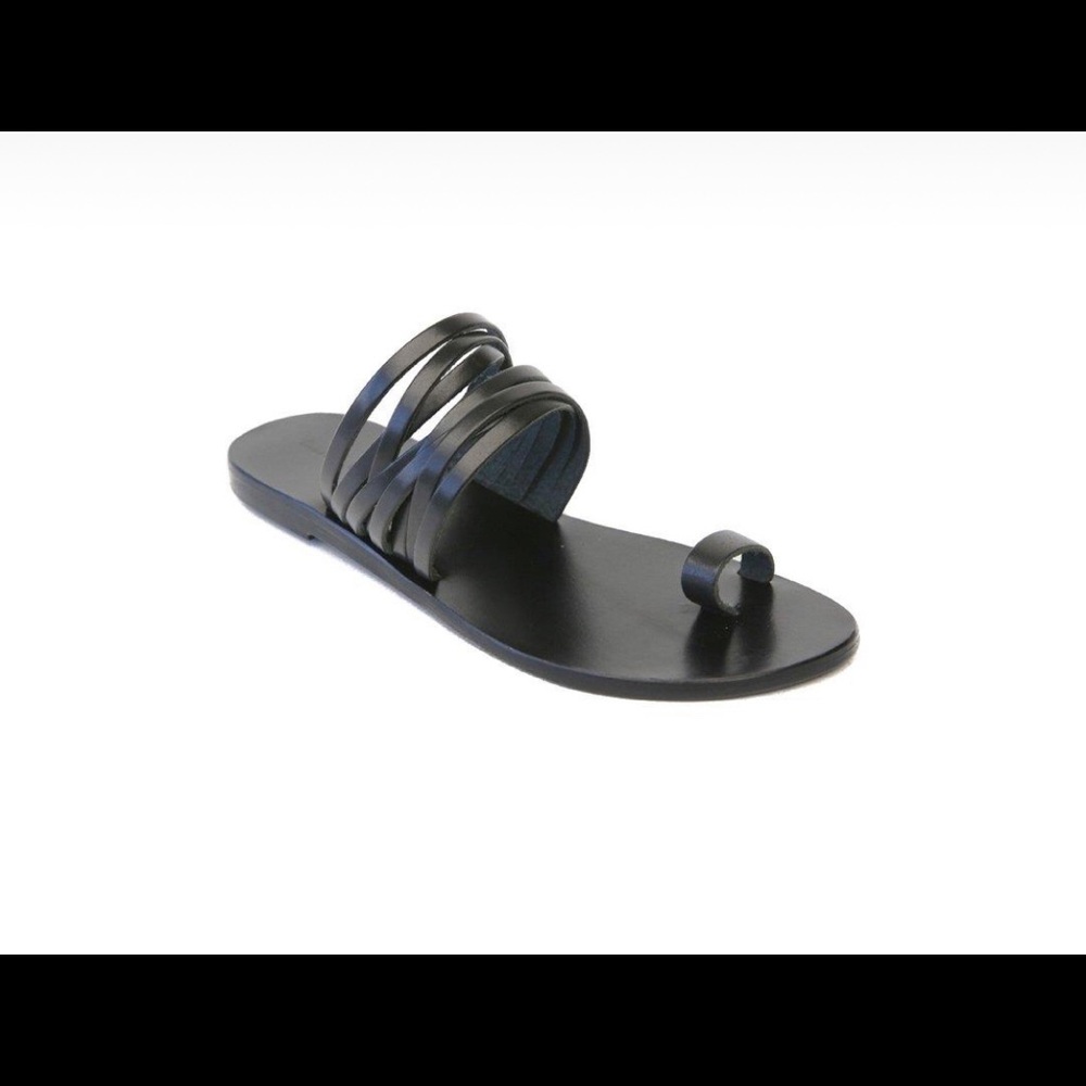 Black leather strappy sandals